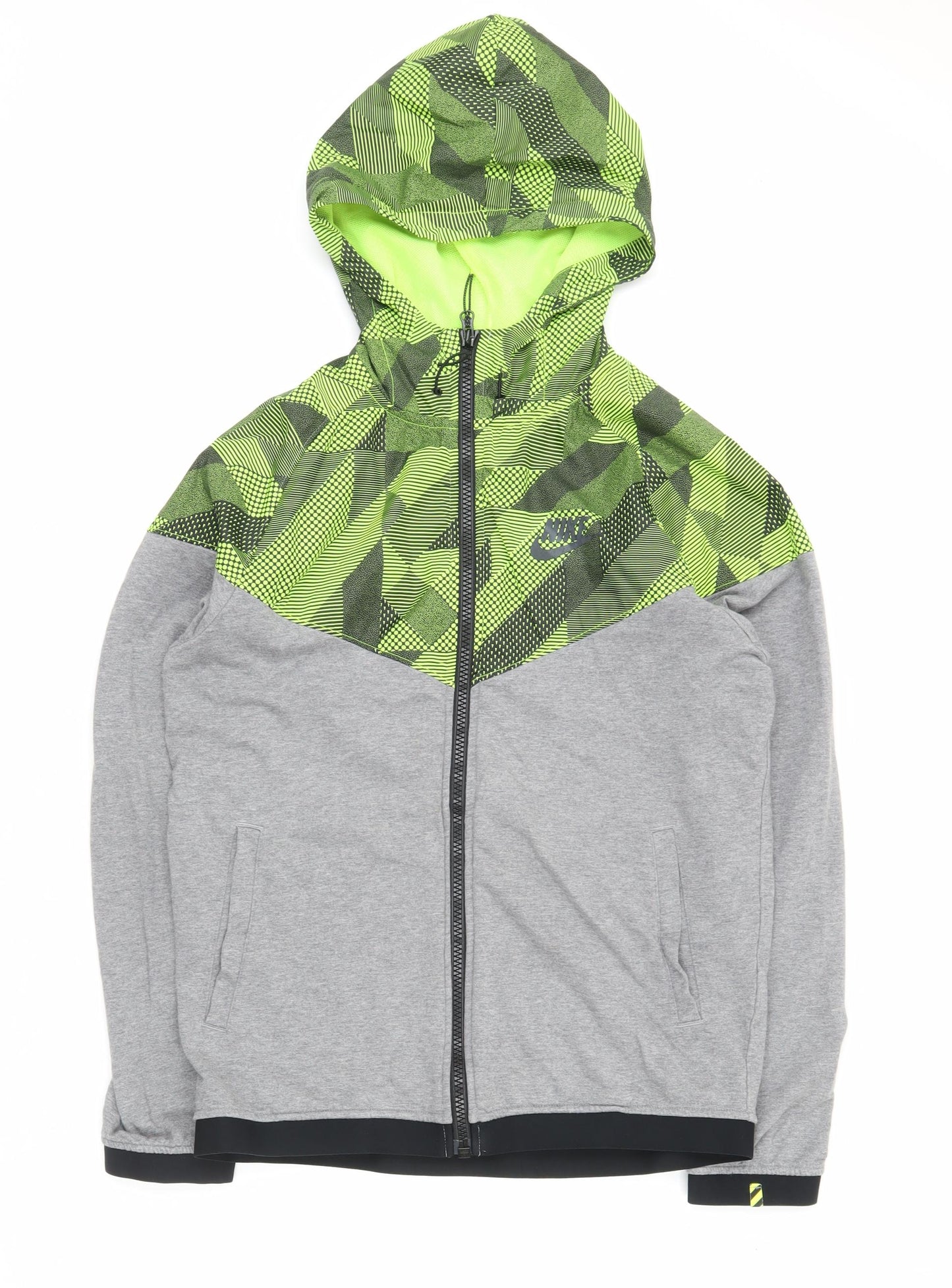 Nike Men's Grey & Neon Green L Track Jacket Hooded Full Zip Sportswear