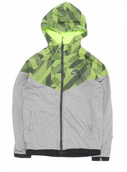 Nike Men's Grey & Neon Green L Track Jacket Hooded Full Zip Sportswear