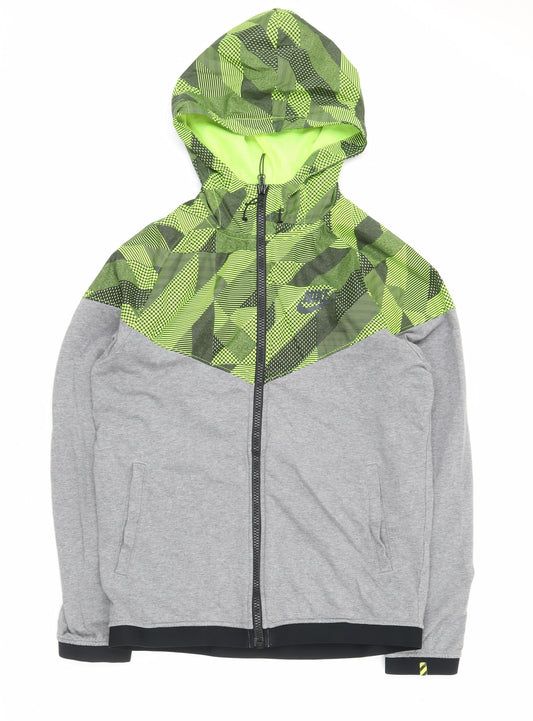 Nike Men's Grey & Neon Green L Track Jacket Hooded Full Zip Sportswear