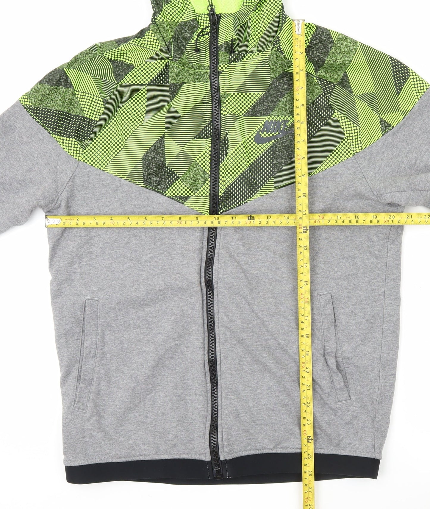 Nike Men's Grey & Neon Green L Track Jacket Hooded Full Zip Sportswear