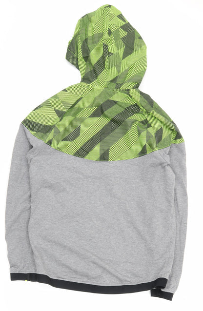 Nike Men's Grey & Neon Green L Track Jacket Hooded Full Zip Sportswear