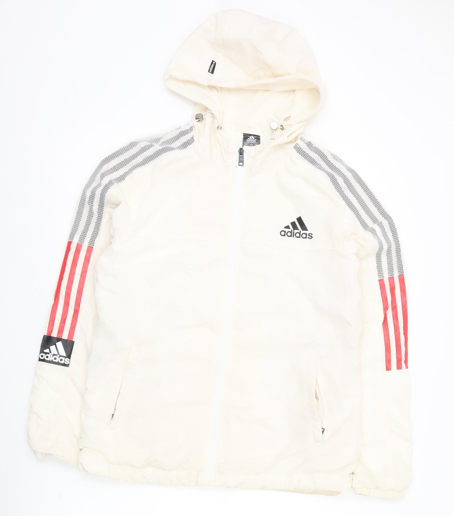Adidas Womens Ivory 2XL Windbreaker Jacket Hooded Full Zip Sports
