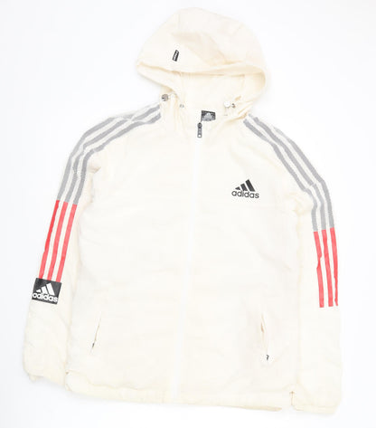 Adidas Womens Ivory 2XL Windbreaker Jacket Hooded Full Zip Sports