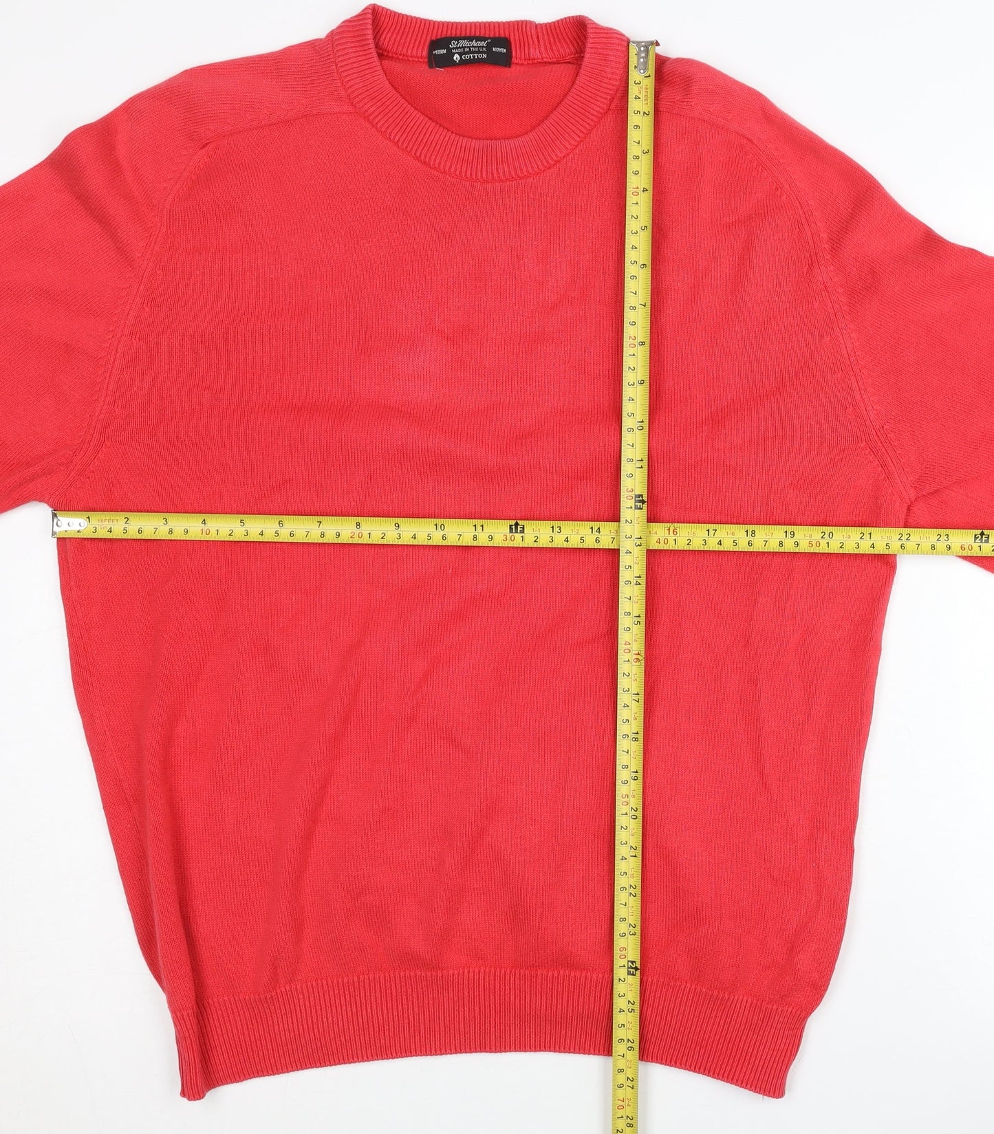 Marks and Spencer Men’s Red Cotton Crew Neck Jumper Size M Vintage
