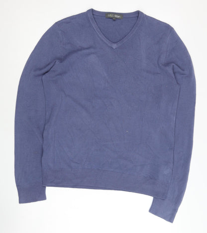 Marks and Spencer Men's Blue M V-Neck Acrylic Pullover Jumper