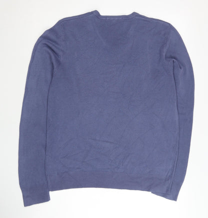 Marks and Spencer Men's Blue M V-Neck Acrylic Pullover Jumper