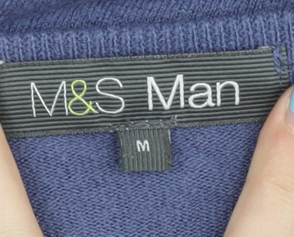 Marks and Spencer Men's Blue M V-Neck Acrylic Pullover Jumper