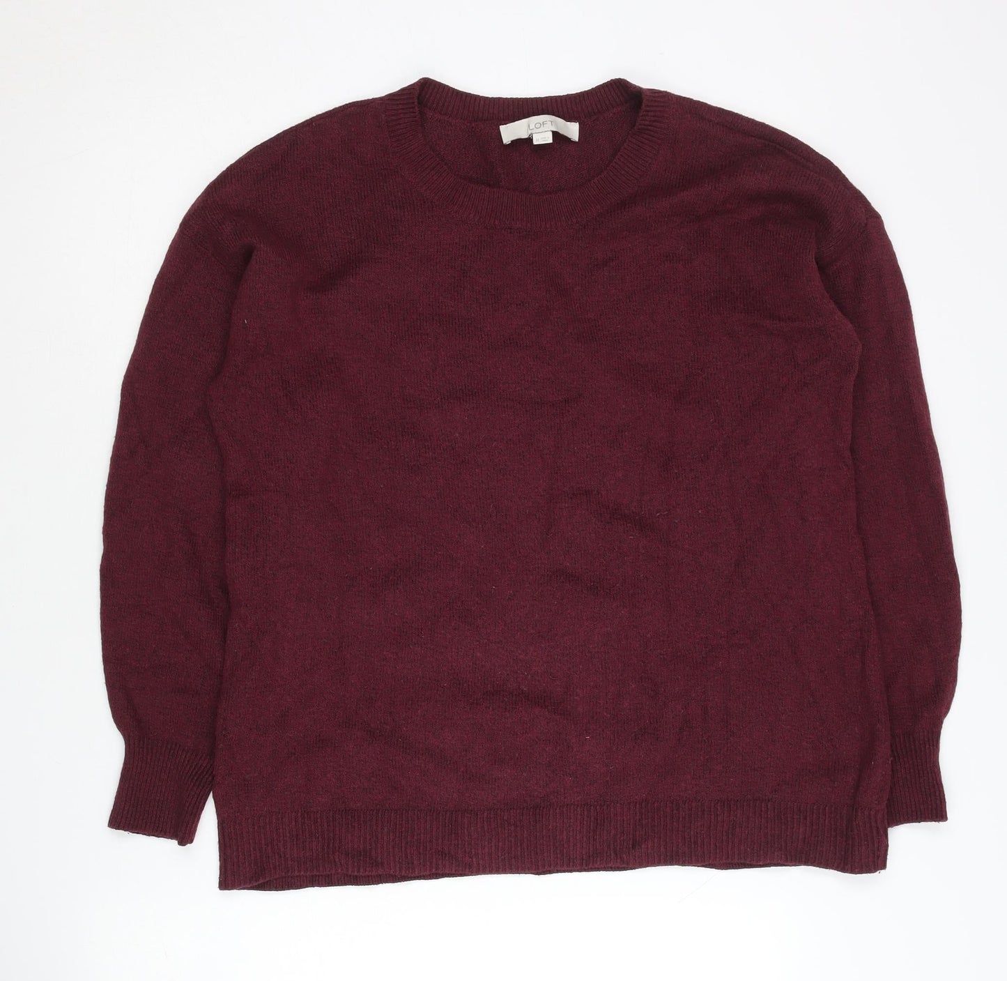 LOFT Women's Red Crew Neck Pullover Jumper Size M Cotton Blend