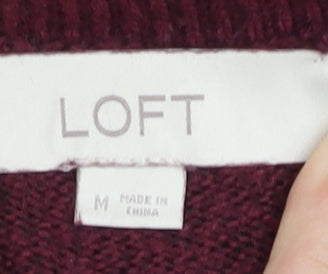 LOFT Women's Red Crew Neck Pullover Jumper Size M Cotton Blend