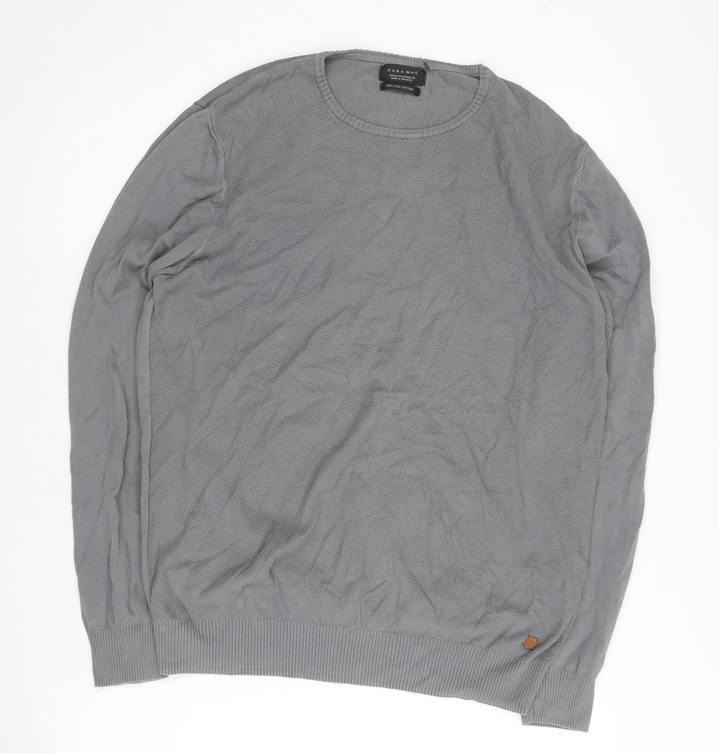 Zara Man Men's Grey Cotton Crew Neck Pullover Jumper M