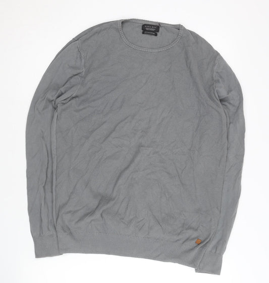 Zara Man Men's Grey Cotton Crew Neck Pullover Jumper M