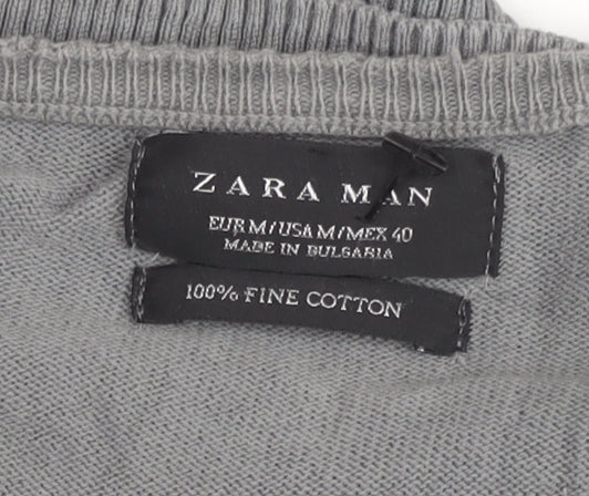 Zara Man Men's Grey Cotton Crew Neck Pullover Jumper M