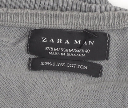 Zara Man Men's Grey Cotton Crew Neck Pullover Jumper M