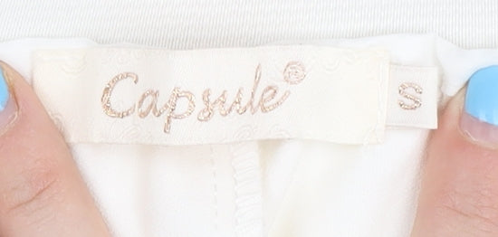 Capsule Women’s White Tapered Trousers S Elastic Waist Pockets