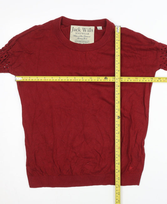 Jack Wills Women's Red Size 8 Crew Neck Crochet Sleeve Jumper