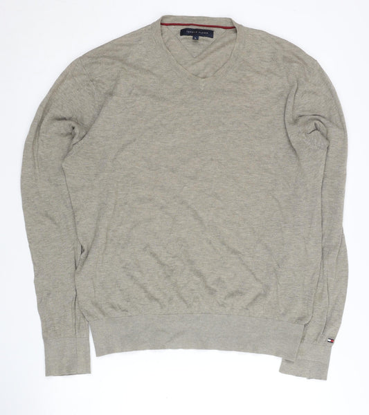 Tommy Hilfiger Men’s Beige XL V-Neck Pullover Jumper Cotton Wool Knit