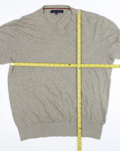Tommy Hilfiger Men’s Beige XL V-Neck Pullover Jumper Cotton Wool Knit