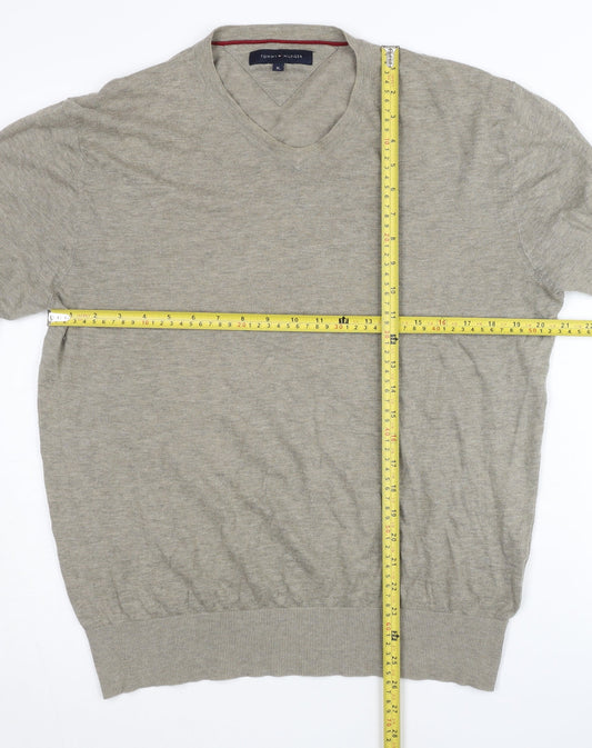 Tommy Hilfiger Men’s Beige XL V-Neck Pullover Jumper Cotton Wool Knit