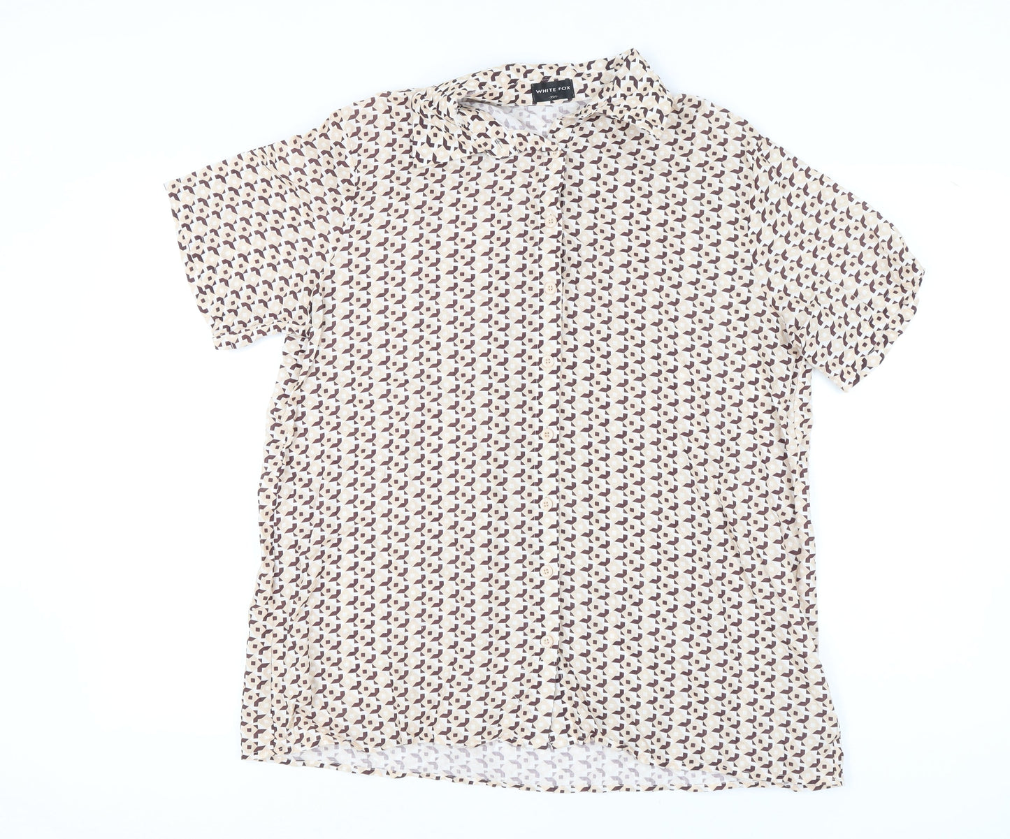White Fox Women's Multicoloured XS Linen Blend Geometric Button-Up Shirt
