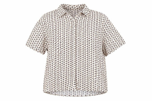 White Fox Women's Multicoloured XS Linen Blend Geometric Button-Up Shirt