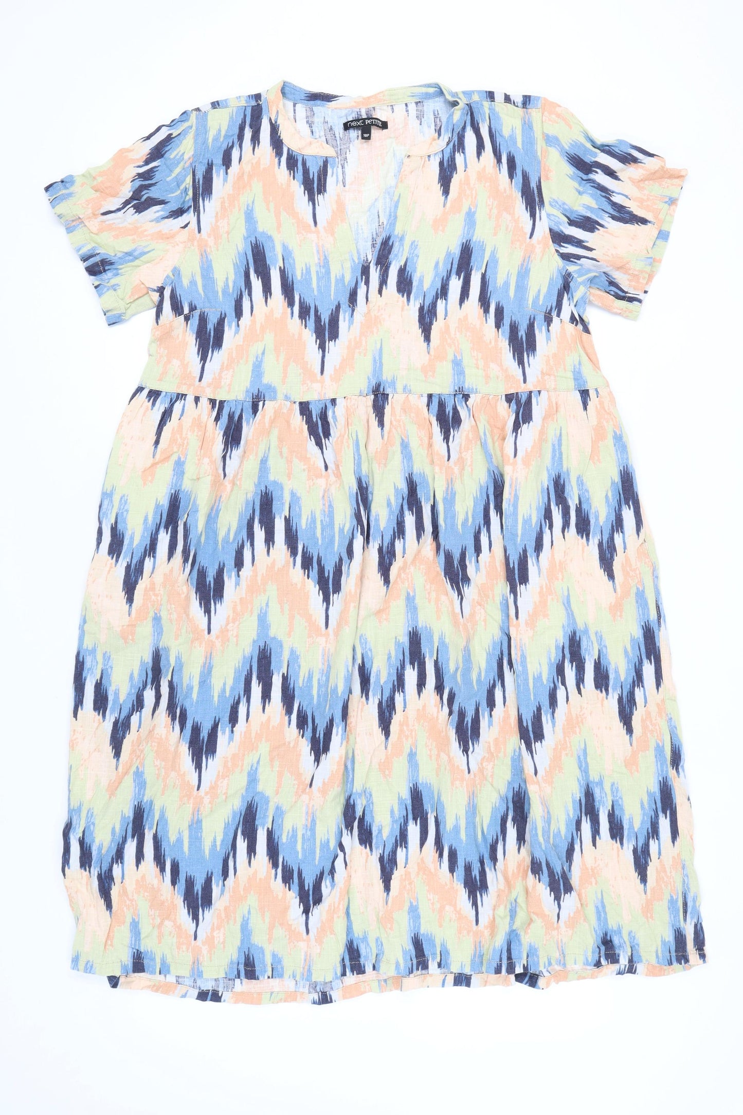 Next Petite Women's Multicoloured Linen Blend Shift Dress Size 18
