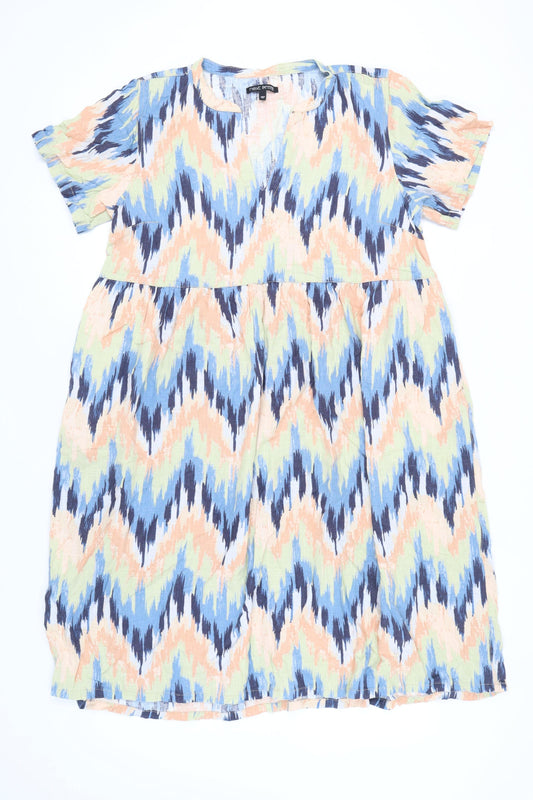 Next Petite Women's Multicoloured Linen Blend Shift Dress Size 18