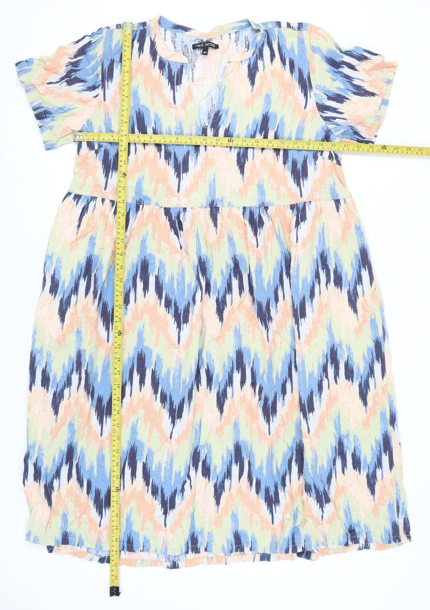 Next Petite Women's Multicoloured Linen Blend Shift Dress Size 18