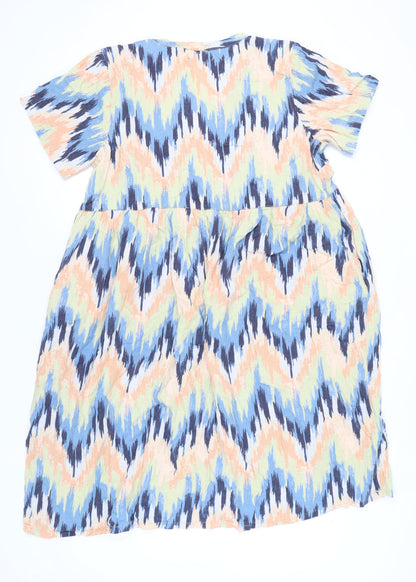 Next Petite Women's Multicoloured Linen Blend Shift Dress Size 18