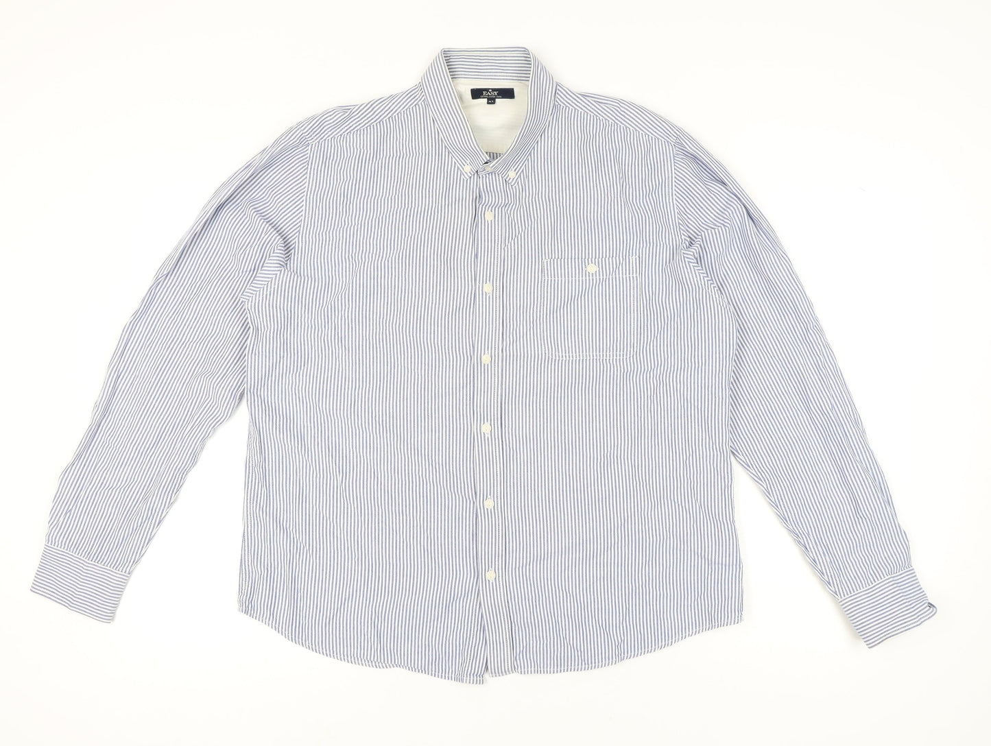 EASY Mens Blue Striped Cotton Long Sleeve Button-Up Shirt XL Regular Fit