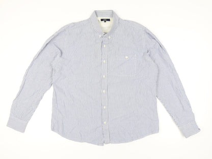 EASY Mens Blue Striped Cotton Long Sleeve Button-Up Shirt XL Regular Fit