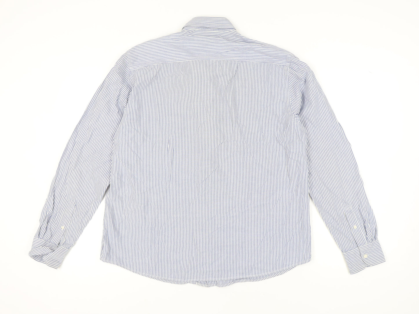 EASY Mens Blue Striped Cotton Long Sleeve Button-Up Shirt XL Regular Fit