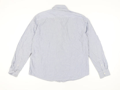 EASY Mens Blue Striped Cotton Long Sleeve Button-Up Shirt XL Regular Fit