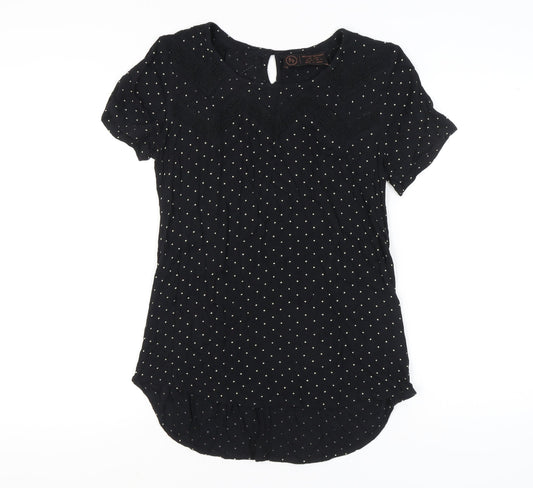 F&F Women’s Black Polka Dot Crochet Trim Tunic Blouse Size 10