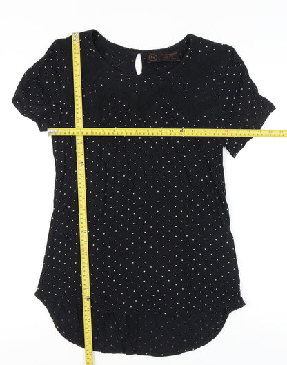 F&F Women’s Black Polka Dot Crochet Trim Tunic Blouse Size 10