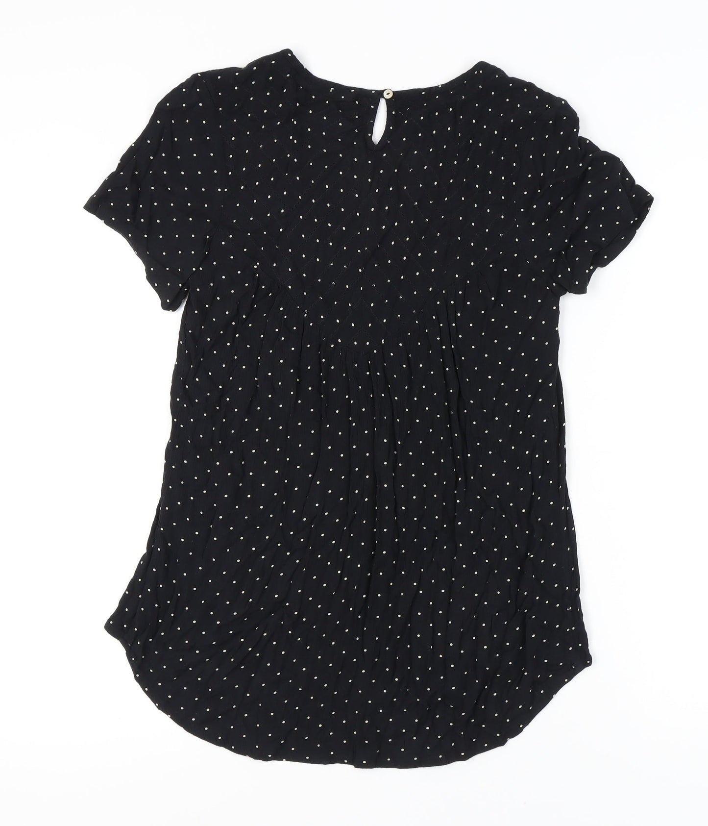 F&F Women’s Black Polka Dot Crochet Trim Tunic Blouse Size 10