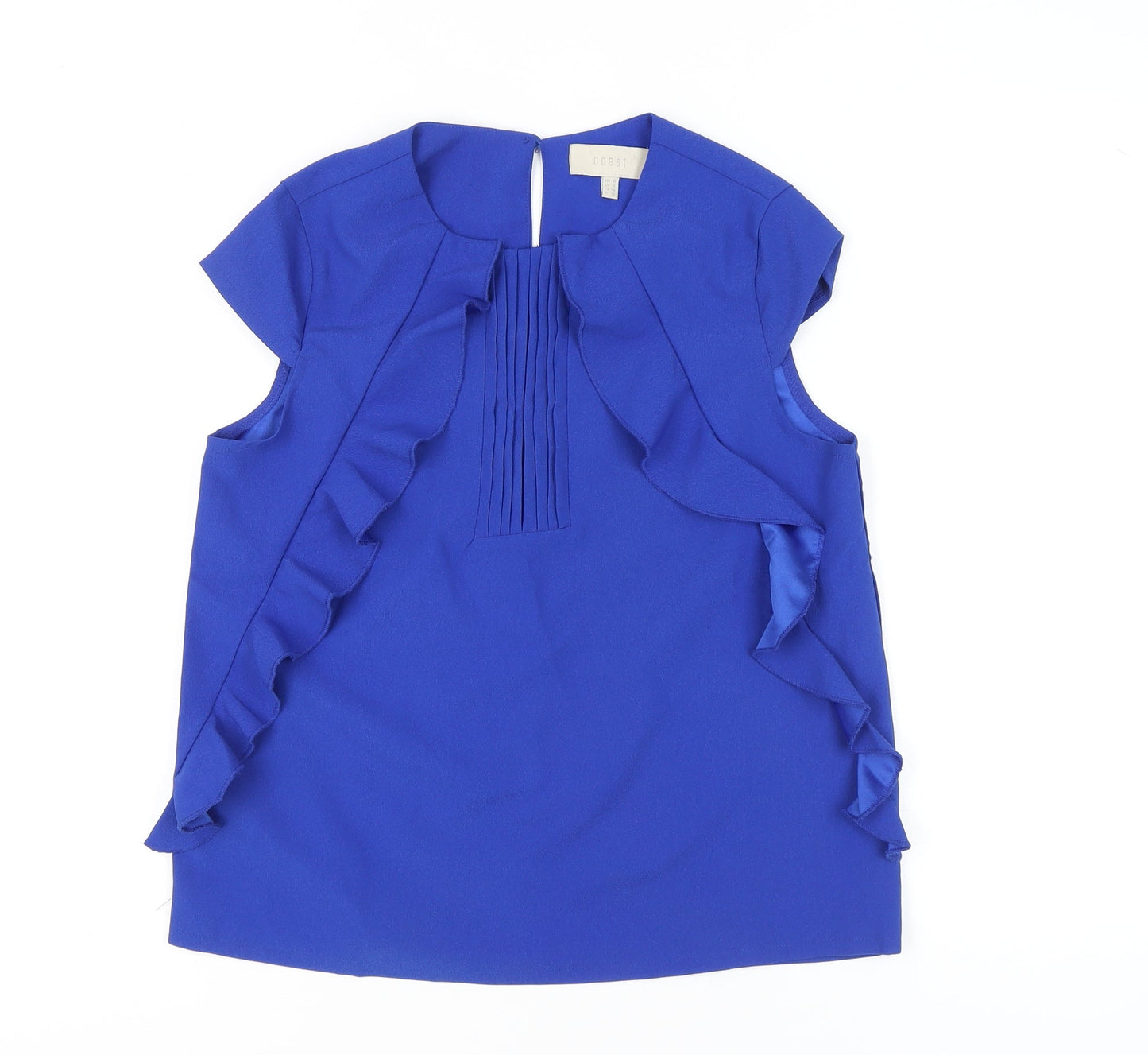 Coast Women's Blue Ruffle Pleat Blouse UK 10 Sleeveless Summer Top