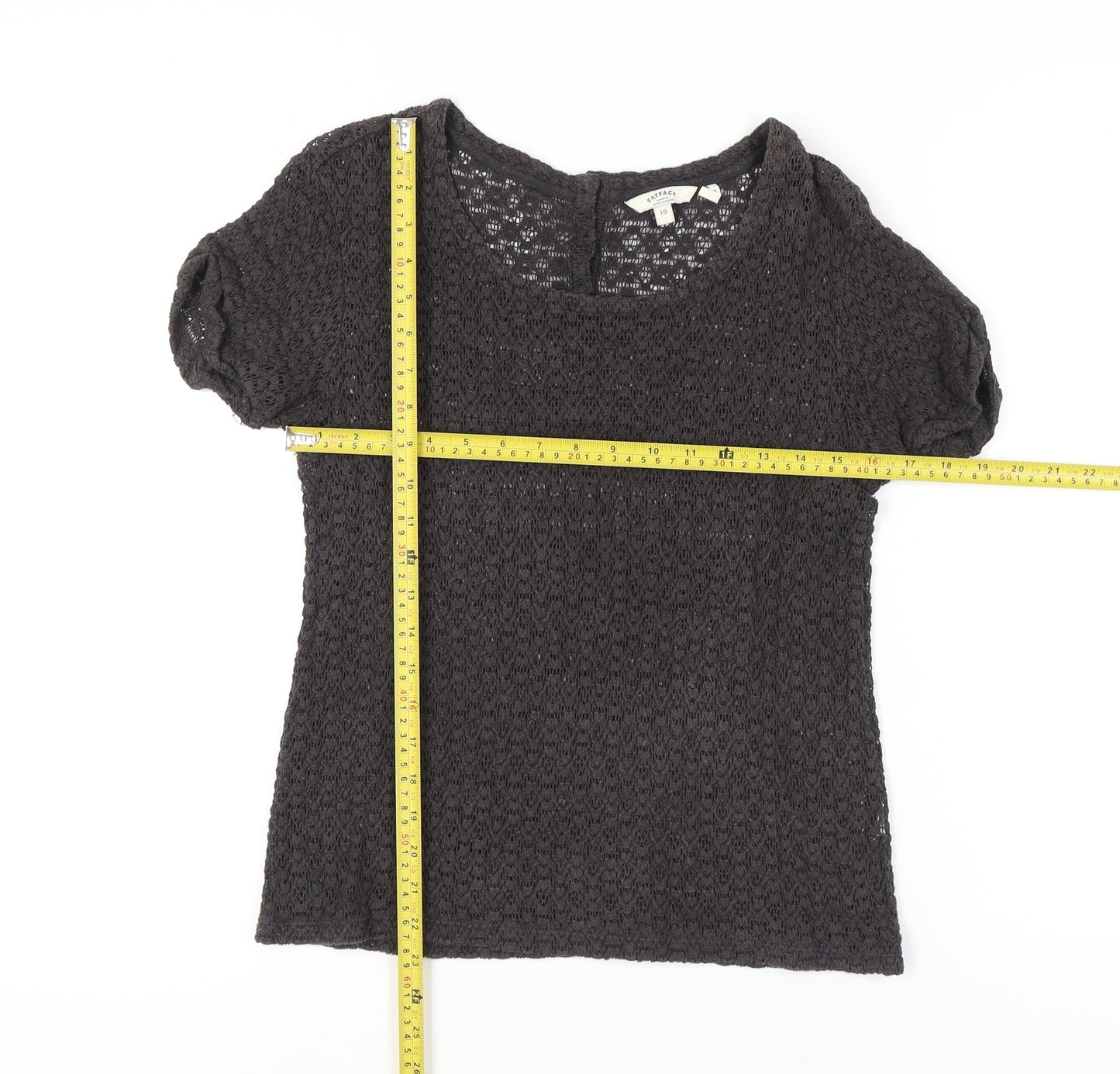 FatFace Women’s Black Cotton Crochet Short Sleeve T-Shirt Size 10
