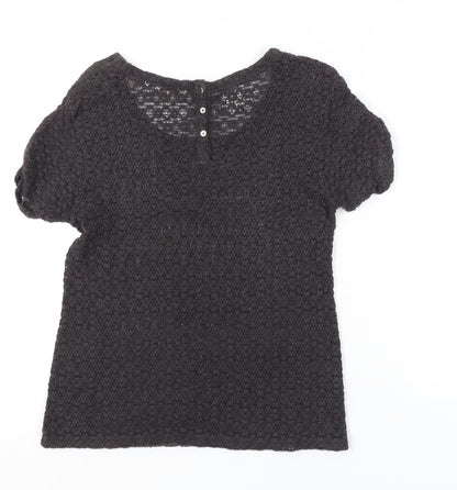 FatFace Women’s Black Cotton Crochet Short Sleeve T-Shirt Size 10