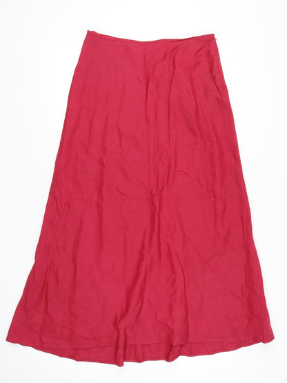 Monsoon Women’s Red Long A-Line Skirt Silk Linen Size 14