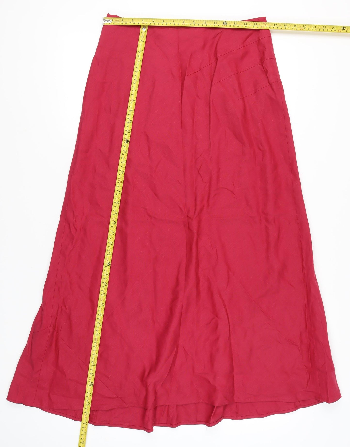 Monsoon Women’s Red Long A-Line Skirt Silk Linen Size 14