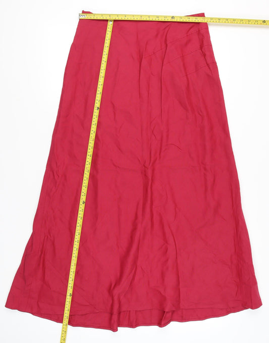 Monsoon Women’s Red Long A-Line Skirt Silk Linen Size 14