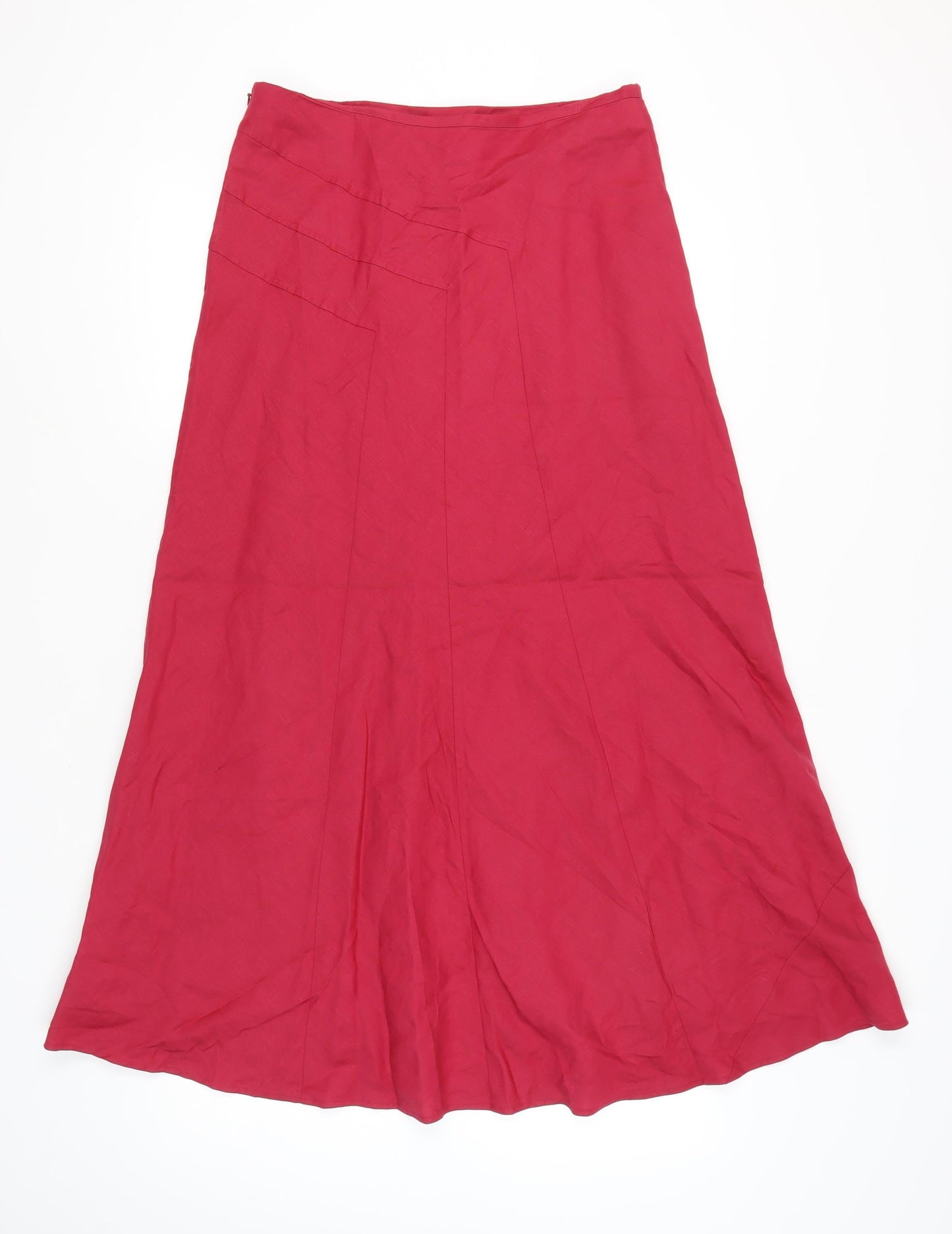 Monsoon Women’s Red Long A-Line Skirt Silk Linen Size 14