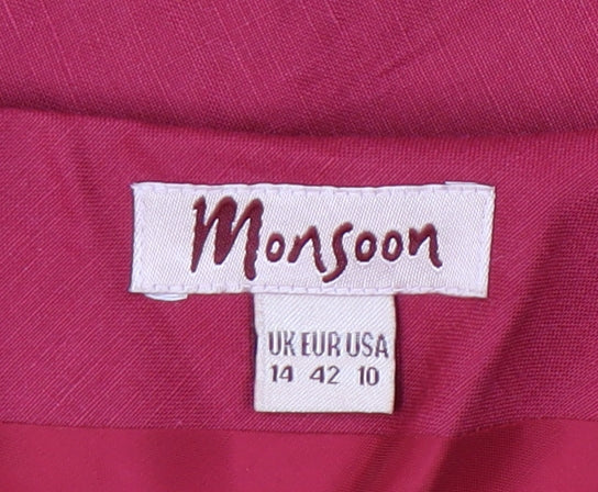 Monsoon Women’s Red Long A-Line Skirt Silk Linen Size 14