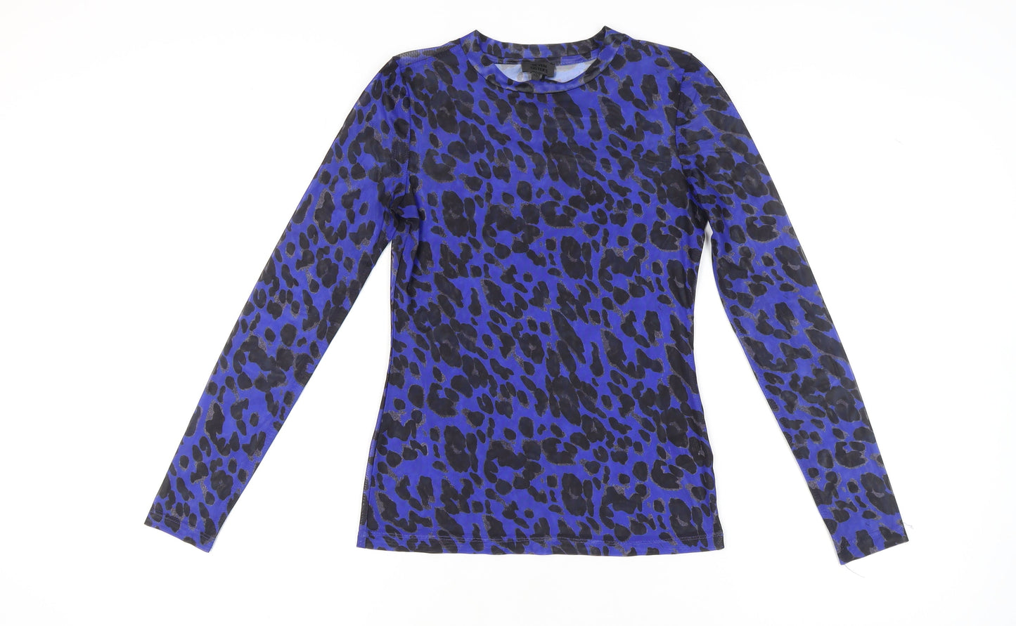 Seven Sisters Women's Blue Leopard Print Mesh Long Sleeve XS