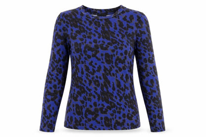 Seven Sisters Women's Blue Leopard Print Mesh Long Sleeve XS