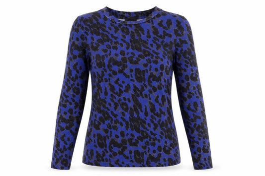 Seven Sisters Women's Blue Leopard Print Mesh Long Sleeve XS