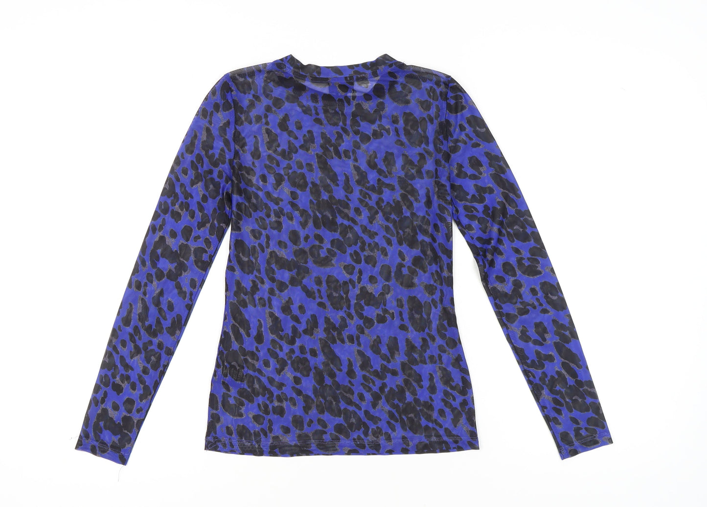 Seven Sisters Women's Blue Leopard Print Mesh Long Sleeve XS