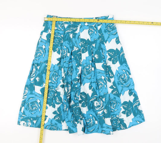 M&Co Women’s Blue Floral A-Line Knee Length Cotton Skirt Size 12