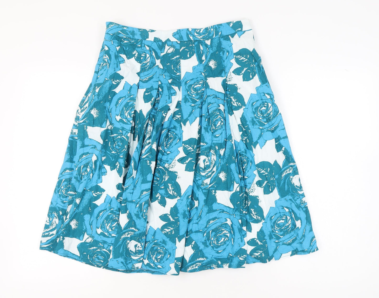 M&Co Women’s Blue Floral A-Line Knee Length Cotton Skirt Size 12