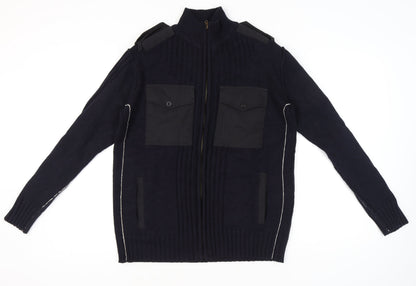 TOD HARVEY Men's Black L Full Zip Cotton Army Style Jumper